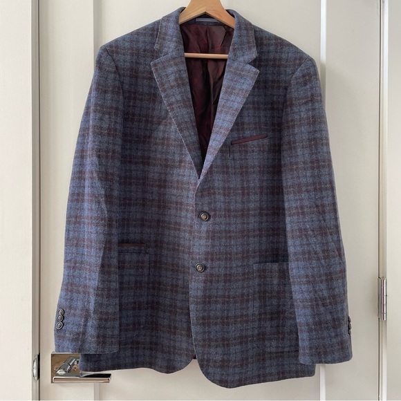 Johnston Murphy Sport Plaid Coat Blue Purple Maroon Size M - Picture 1 of 9